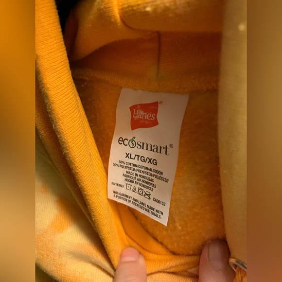 XL CUSTOM LSU Hanes Mens EcoSmart Gold Hand Bleach Hooded Sweatshirt w/LSU Patch - Picture 4 of 9